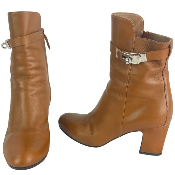 HERMES Brown Leather Joueuse Ankle Women's Boots Made in Italy 36.5 - 6US - Picture 1 of 13